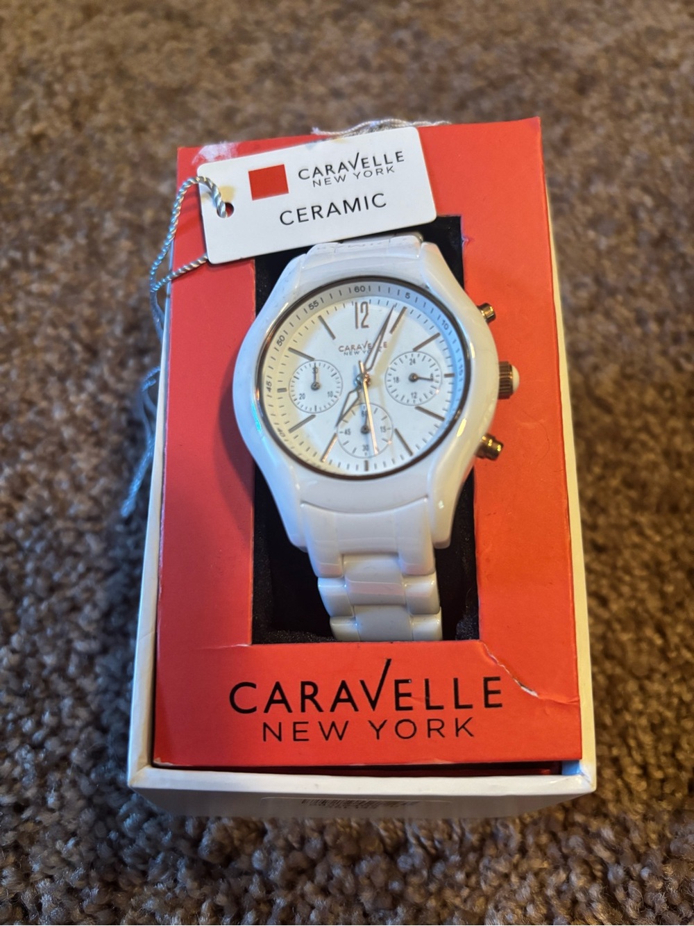 Caravelle New York White Ceramic Women's Chronograph Watch